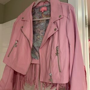 Dolls Kill pink western vegan leather star jacket size medium